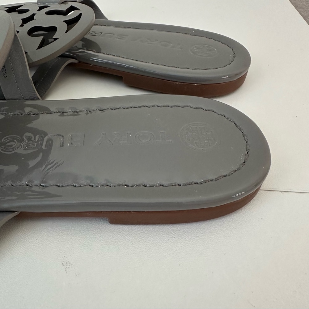 Tory Burch Miller Sandals Malta Gray Patent Leather Shoes Womens SZ US 9 - Picture 7 of 7